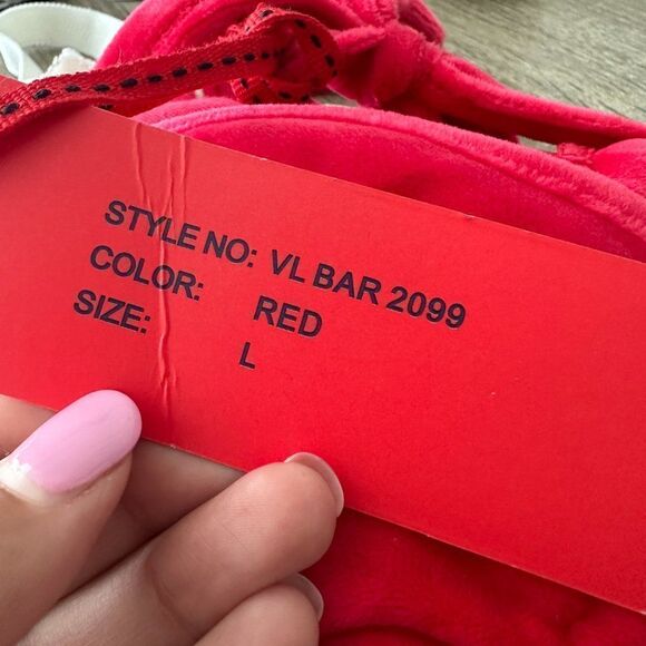 NWT red plush velour halter bralette top L - Picture 10 of 10